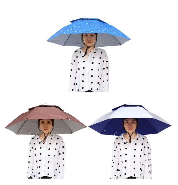 Portable Rain Umbrella Hat Foldable Outdoor Sun Shade Caps Waterproof Camping Fishing Headwear Cap Head-Mounted Beach Head Hats - Image 1
