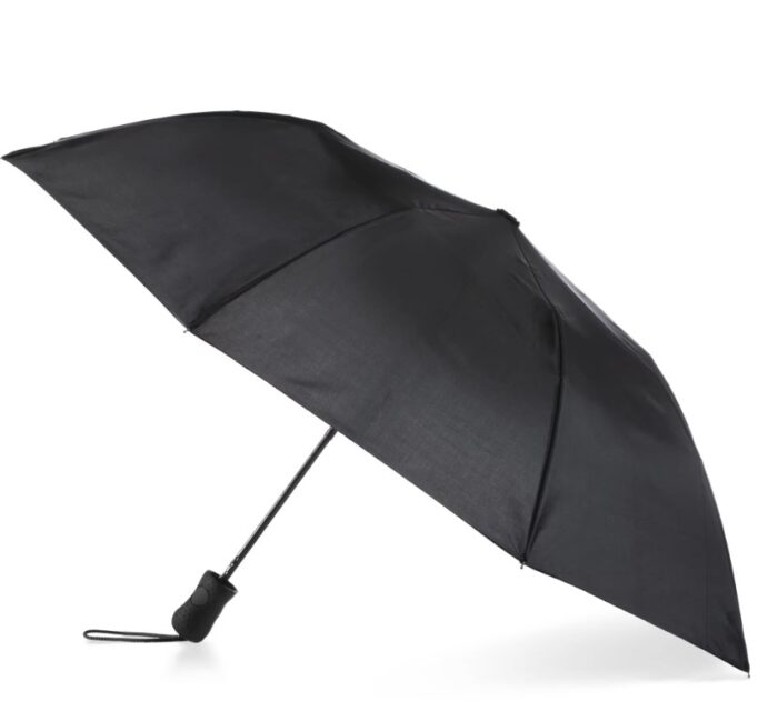 Recycled Canopy Auto Open Rain Umbrella Black Ergonomic black rubber handle for premium style and grip - Image 1
