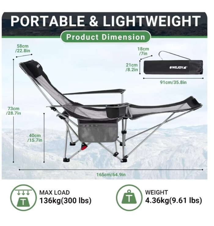 2-in-1 Reclining Camping Chair with Removable Umbrella Lightweight Folding Camping Chair,Beach Chairs - Image 2