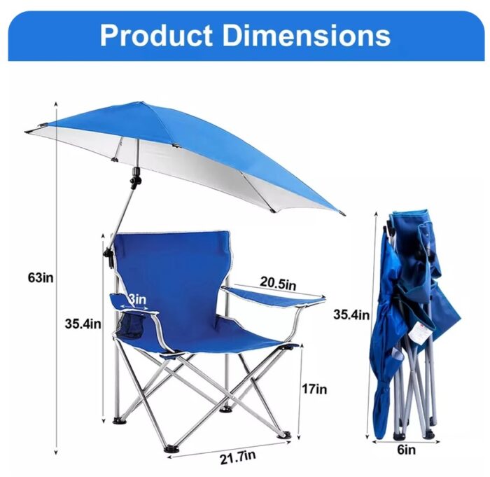 Blue-Canopy Camping Chair Foldable Beach Camping Chair & Umbrella Summer Chair - Image 2