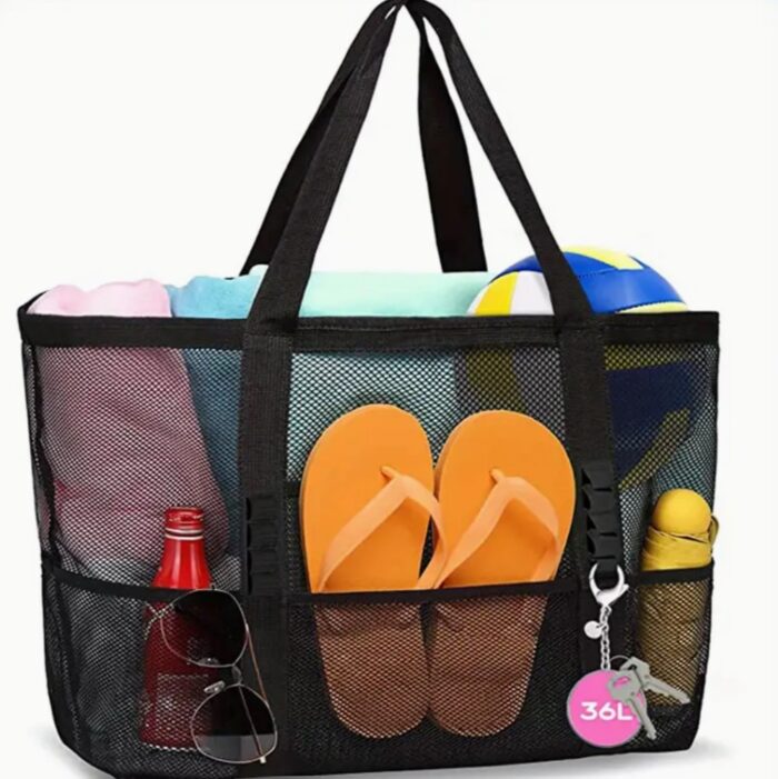 1pcs Large Mesh Beach Bag - Sandproof Swim Tote Bag Oversized for Family Foldable Pool Boat Bag with Zipper and Extra Pockets For Toys & Vacation Beach Cruise Essentials - Image 1