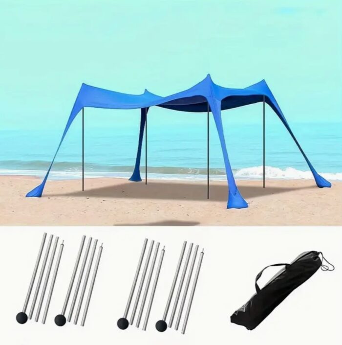 1pc 10x10ft Spacious Beach Canopy Tent - Portable, Pop-up, Water-Resistant, Alloy Bracket, Polyester Fabric, Drawstring Closure, Carry Bag Included - Image 1