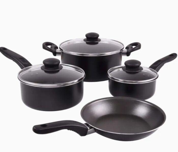 7 Piece Non-Stick Cookware Set Black - Image 1