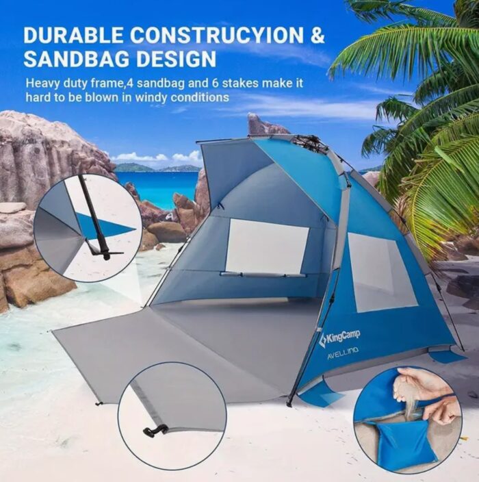3-4 Person KingCamp Beach Tent - Instant Pop-Up Portable Shade with Extendable Floor, Lightweight, Easy 10s Setup, Water-Resistant Sun Shelter for Beach - Image 1