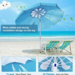 Portable Beach Umbrella Suitable for Sand: 6.6 Feet Outdoor Umbrella, with Anchor Heavy Duty and Adjustable Tilt Rod-UV 50 Windproof Beach Umbrella, with Portable Bag