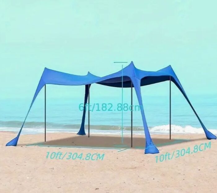 1pc 10x10ft Spacious Beach Canopy Tent - Portable, Pop-up, Water-Resistant, Alloy Bracket, Polyester Fabric, Drawstring Closure, Carry Bag Included - Image 2