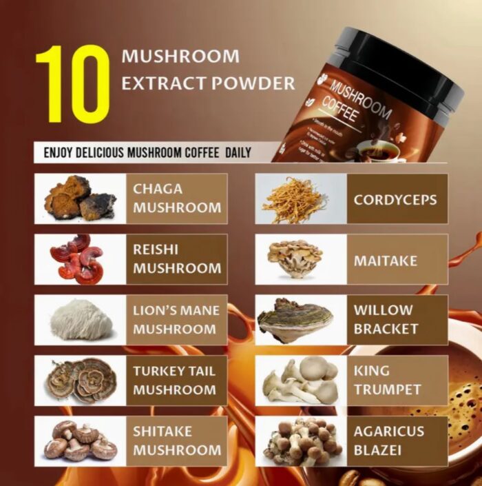 250g Rich Mushroom Coffee Powder Blend - Boosts Energy, Immune System, and Brain Function - Delicious, Versatile, and Healthy Addition to Coffee, Tea, Smoothies, and Recipes - Image 3