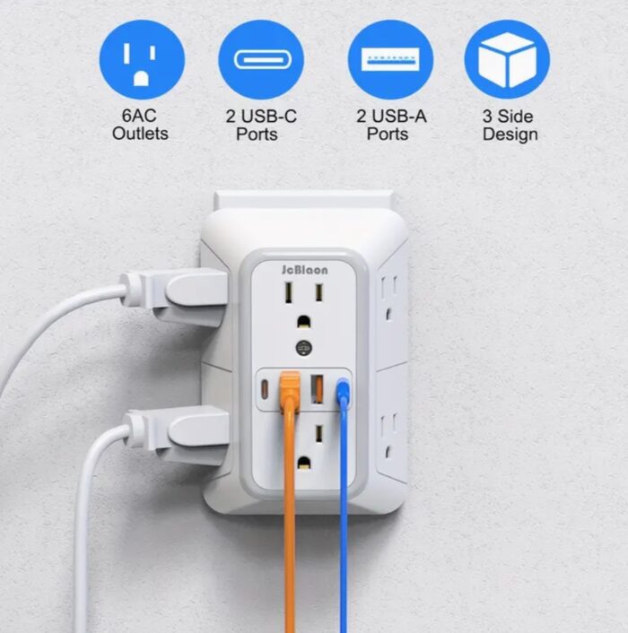 6-Outlet Extender Power Strip with 4 USB Charging Ports (2A2C) - Image 1