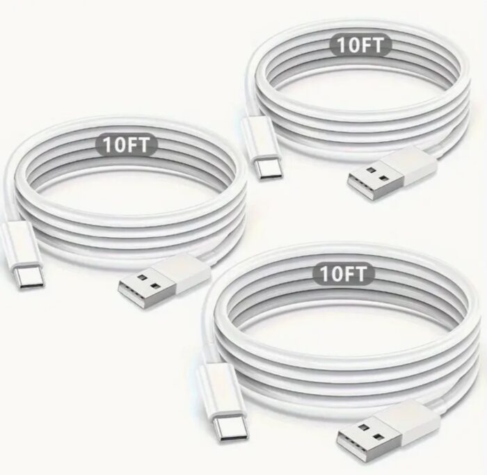 3-Piece 10Ft Long 20W Fast Charging USB-C to Type-C Cable - Image 1