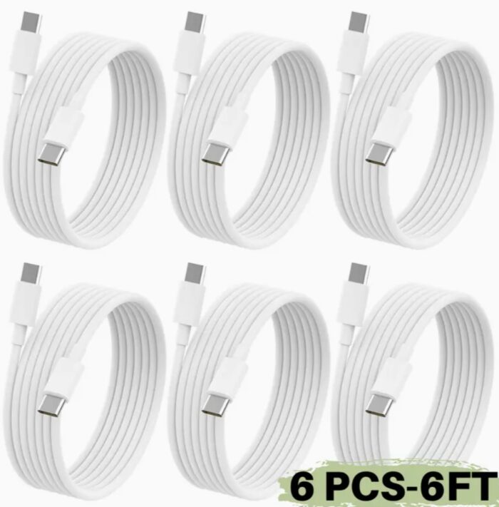6X 60W Fast Charger USB C-Type C Cable - USB Cables for iPhone 15 Pro 15 Plus and Samsung with 6FT Long Cord - Image 1