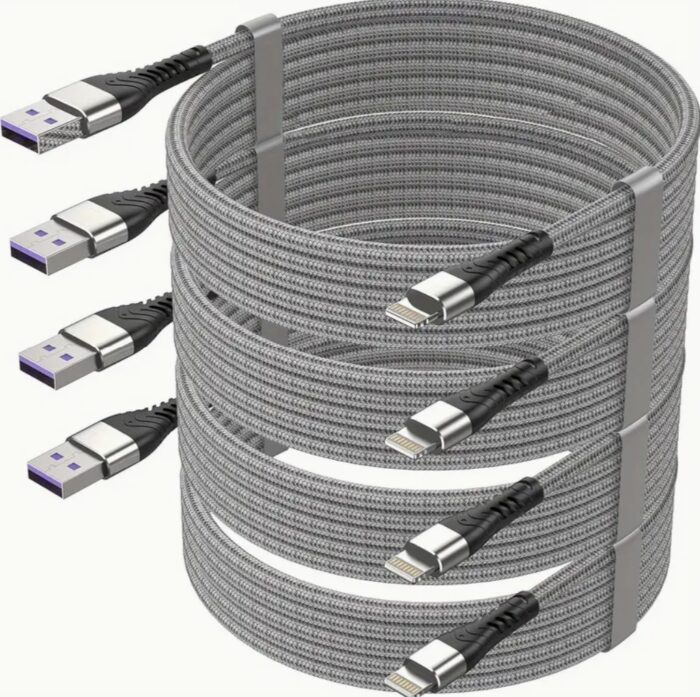 4-Pack 6ft Extra Long MFi Certified Durable Nylon Braided Lightning Cable - Fast Charger Cord for iPhone 14/13/12/11/X/XS/XR/XS Max/8/7/6/5S/SE/iPad Mini with Safe and Reliable USB Charging - Image 1