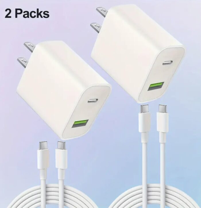 2pcs Ultra-Fast 20W Power Adapter with USB Type-C Port - Compatible with iPhone, iPad, Tablet, and Mobile Phones - Image 1