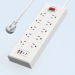 White - Heavy-Duty 10-Outlet Power Strip with 4 USB Ports and USB-C - Surge Protector with 5ft Flat Plug Extension Cord, Wall Mount