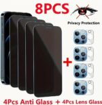 iPhone 15 Pro - 8PCS Full Coverage Anti-Peeping Tempered Glass and Full Covergar Camera Lens Glass 