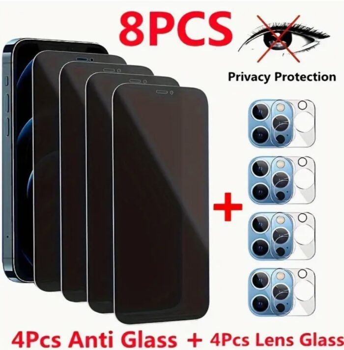 iPhone 15 Pro - 8PCS Full Coverage Anti-Peeping Tempered Glass and Full Covergar Camera Lens Glass  - Image 1