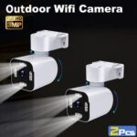 2pcs 2K HD WiFi Outdoor Cameras - 360° View Home Security System with Full Color Night Vision, Intelligent AI Motion Detection, Wireless Monitoring, and Real-Time Alerts