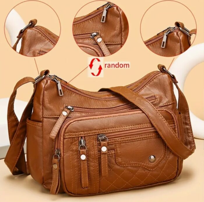 Women's Fashion Multi-Zipper Crossbody Bag, Soft Genuine Shoulder Bag with Multiple Pockets, Casual Nylon Handbag for Daily Use - Image 1