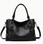 Black -Women Handbags Tote Bag Soft Leather Retro Designer Large Capacity Multi-pocket Casual Ladies Shoulder Crossbody Bag