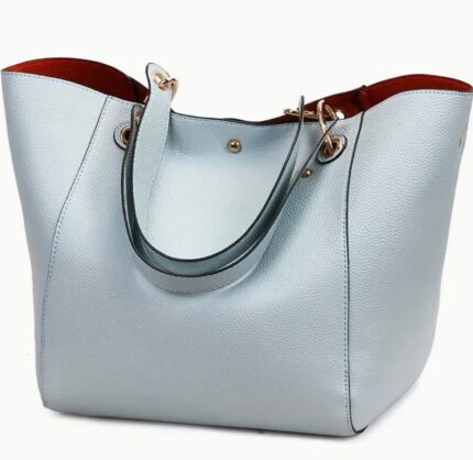 Light blue-Spacious Large Capacity Tote Handbag - Soft PU Leather Bucket Purse with Magnetic Closure, Adjustable Shoulder Strap, and Interior Pockets