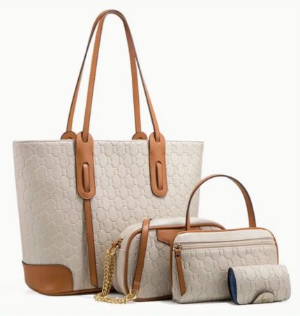 4pcs Embellished Tote Bag Set - Stylish, Versatile, and Spacious Handbags with Chain Crossbody Bag, Classic Design, and Endless Styling Options