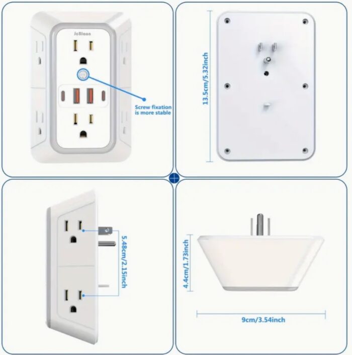 6-Outlet Extender Power Strip with 4 USB Charging Ports (2A2C) - Image 3