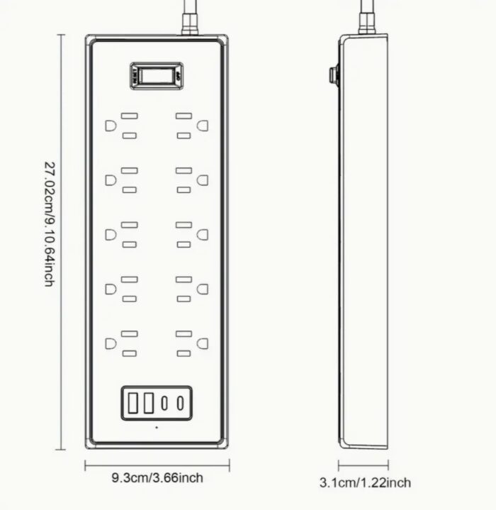 Black- Heavy Duty 10-Outlet Power Strip with 4 USB Ports and Black-USB-C - Surge Protector with 5ft Flat Plug Extension Cord, Wall Mount, Under Desk Design - Image 2