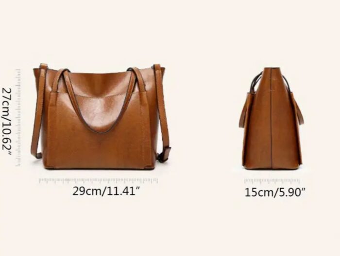 Women's Vintage Style PU Leather Shoulder Bag, Large Capacity Tote With Multiple Pockets, Versatile Crossbody Bag - Image 2