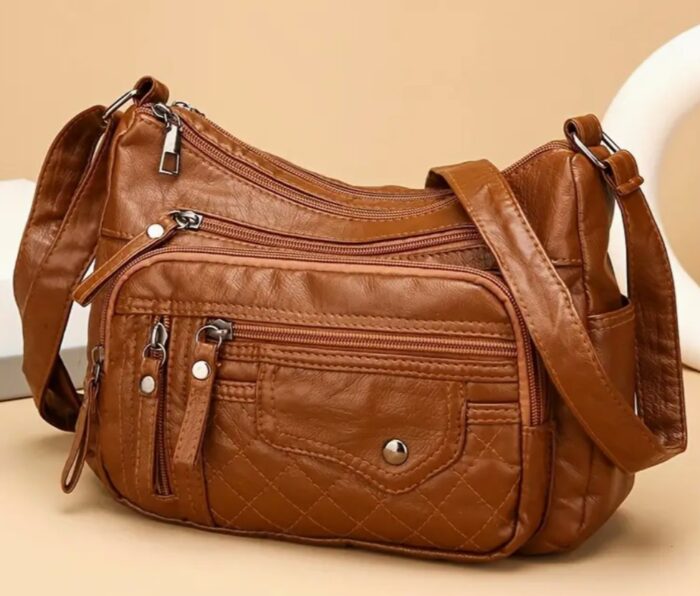Women's Fashion Multi-Zipper Crossbody Bag, Soft Genuine Shoulder Bag with Multiple Pockets, Casual Nylon Handbag for Daily Use - Image 2
