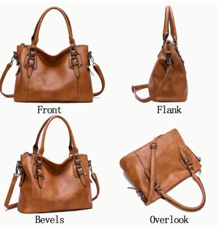 Black -Women Handbags Tote Bag Soft Leather Retro Designer Large Capacity Multi-pocket Casual Ladies Shoulder Crossbody Bag - Image 2