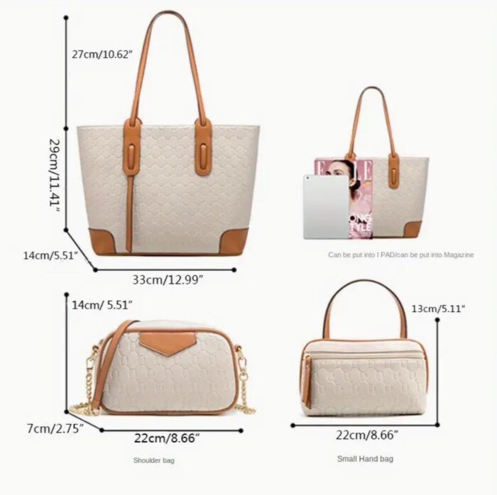 4pcs Embellished Tote Bag Set - Stylish, Versatile, and Spacious Handbags with Chain Crossbody Bag, Classic Design, and Endless Styling Options - Image 2