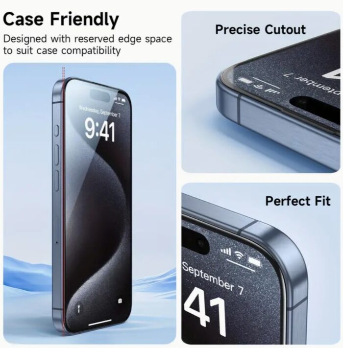 iPhone 15 Plus- 5pcs Tempered Glass Screen Protector - Protective Skins with Ultra-High Definition, 9H Hardness, Scratch and Shatter Resistant, Dustproof (Copy) - Image 3