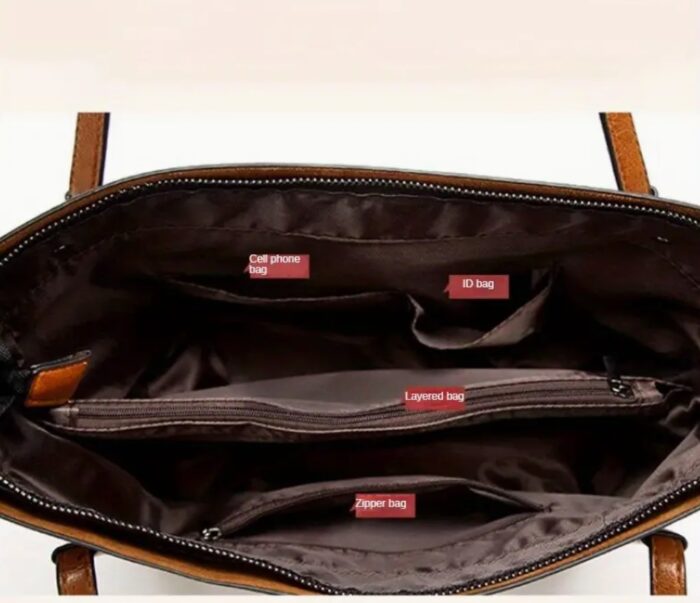 Women's Vintage Style PU Leather Shoulder Bag, Large Capacity Tote With Multiple Pockets, Versatile Crossbody Bag - Image 3
