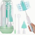 Electric Baby Bottle Brush Cleaner - Brushes for Travel, Waterproof Silicone Washer Set with Bottle, Nipple, Straw Brush, Milk Frother, and Drainage Rack for Easy Cleaning