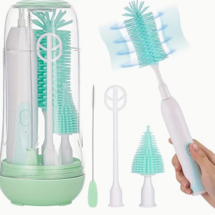Electric Baby Bottle Brush Cleaner - Brushes for Travel, Waterproof Silicone Washer Set with Bottle, Nipple, Straw Brush, Milk Frother, and Drainage Rack for Easy Cleaning - Image 1