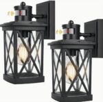 2-Pack Motion Sensor LED Wall Lantern Sconce Lights - Street & Area Lighting - Dusk to Dawn Exterior Light Fixtures with Auto-On/Off, Energy-Efficient, Waterproof, Black Finish