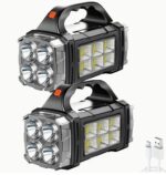 2pcs Two Side Solar Handheld Flashlight with COB Sidelight, High Bright Spotlight with USB Cable, Rechargeable Portable LED Searchlight for Outdoor Hunting Boating Camping Emergencies