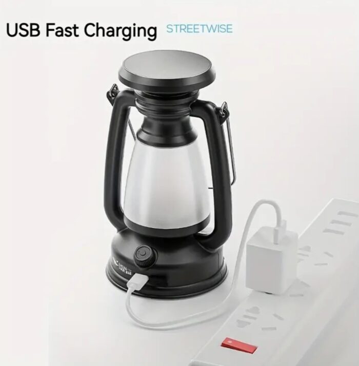 Smiling Shark Rechargeable LED Camping Lantern - Polished ABS & Metal, Stepless Dimming, Freestanding Outdoor Tent Light with Button Control, USB Charging, Lithium-ion Battery, Dual Light Source - Image 3