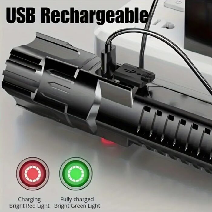 2 PCS Ultra-Bright LED Flashlights - Rechargeable, High Lumens, 3 Modes, Zoom, Portable, Water-Resistant, Long-Lasting, Built-in Lithium Battery - Image 4