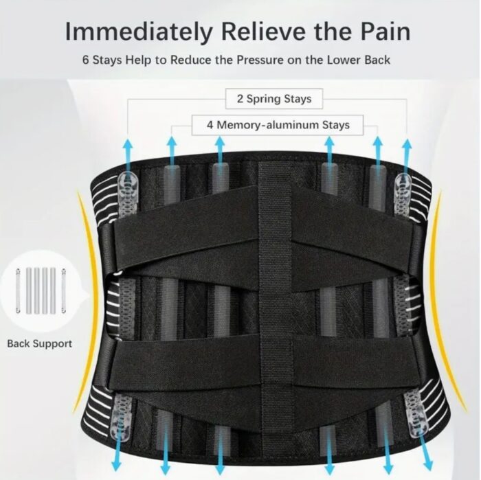 Back Braces for Lower Back Pain Relief with 6 Stays, Breathable Back Support Belt for Men/Women for work, Anti-skid lumbar support belt with 16-hole Mesh for sciatica (L) - Image 1