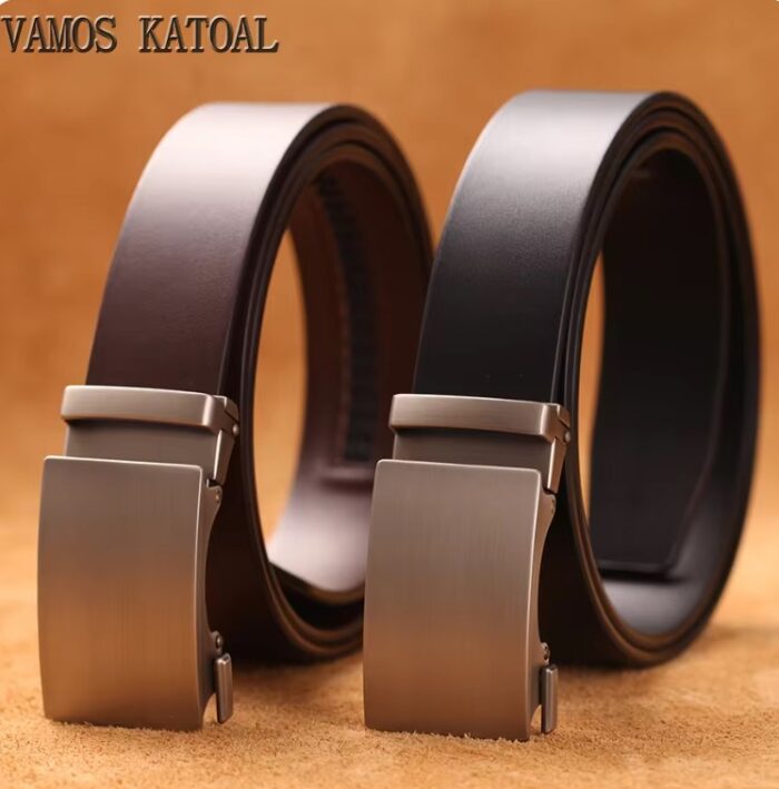 Genuine Cow Leather Automatic Belt For Men Formal Automatic Buckle Belt Genuine Leather Mens business Strap - Image 1