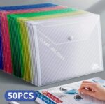 50-Pack A4 Size Transparent PP File Folders with Snap Closure - Water-Resistant Document Bags