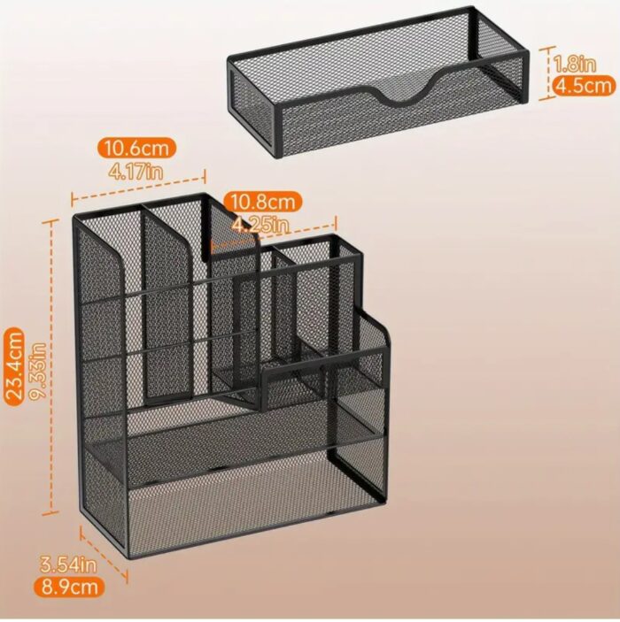 Black - Enhanced Metal Desk Organizer with Drawer - Versatile Pencil and Pen Holder with Clip-On Closure - Perfect for Office and Art Supplies Organization - Image 2